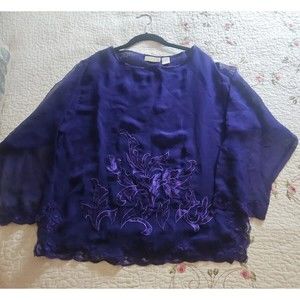 Vintage Gold Label Victoria Secret Purple Lace Pajama Long Sleeve Top Sz Medium
